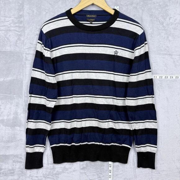 Massimo Dutti Striped Sweater Men’s XL Navy Black White 100% Cotton Logo Casual - Picture 1 of 6